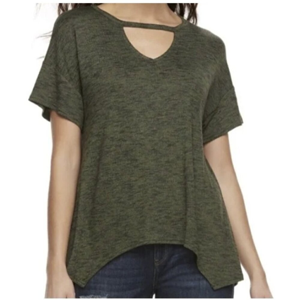 Juicy Couture Women's Oversized Green Space Dye Shark Bite Hem Stretchy Top